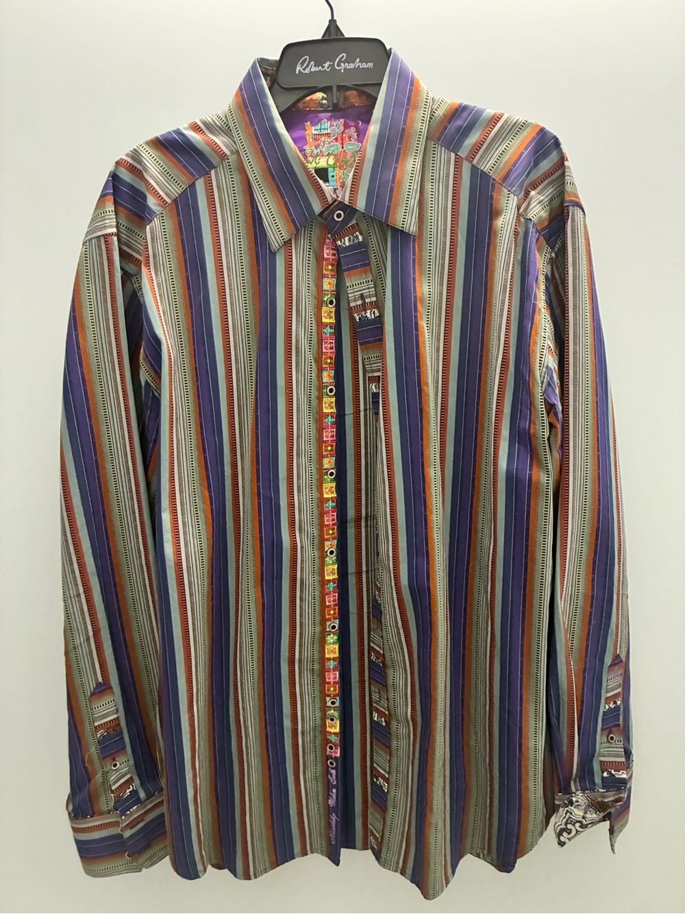 Robert Graham Multistripe Purple, Brown & Blue Button-Up Shirt